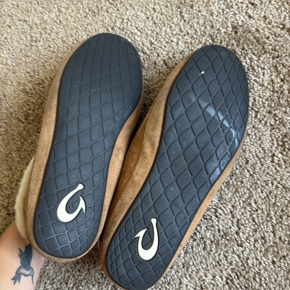 Olukai Women’s Ku’una Brown Suede Leather Sheepskin Fur Slip On Shoes Slippers - Picture 7 of 9